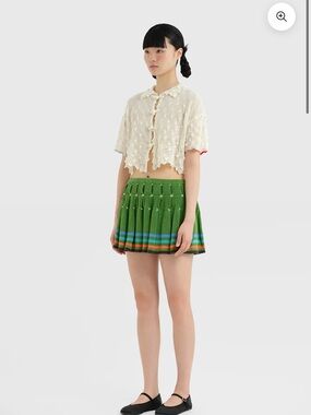 YAN-YAN Textured Tie-Front Blouse